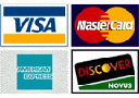 We accept Visa, Mastercard, American Express and Discover.